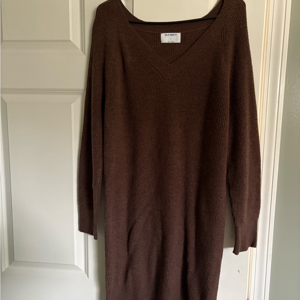 Old Navy Chocolate V-Neck Sweater Dress